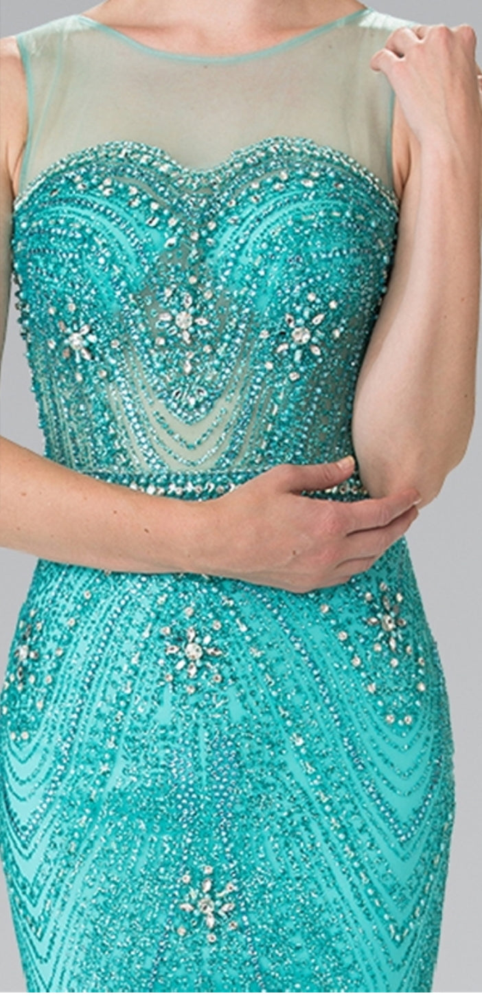 Full-Beaded Elegant Long Dress with Illusion Sweethearted Neck - Fashdime