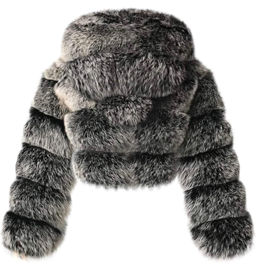Cropped Hooded Faux Fur Coat - Fashdime