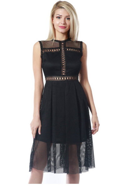 Black Lace Midi Dress - Fashdime