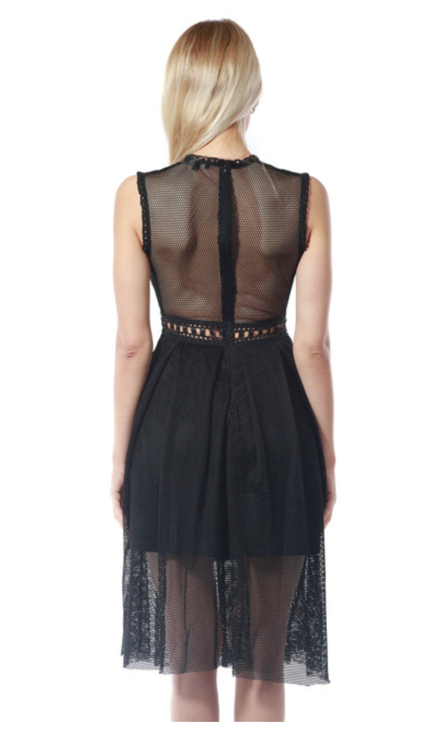 Black Lace Midi Dress - Fashdime