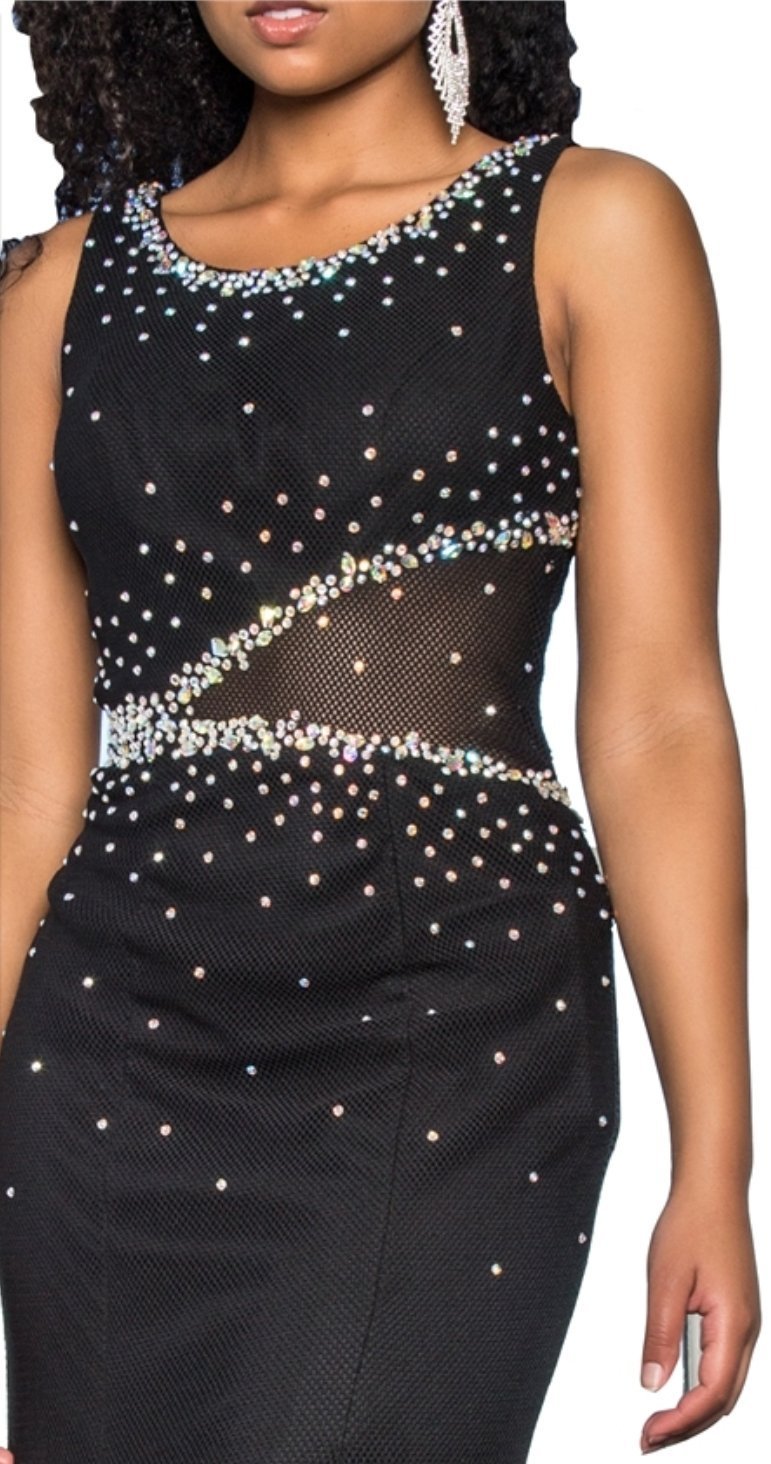 Long Mesh Dress Accented with Scattered Rhinestones - Fashdime