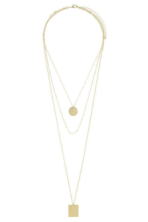 Square and circle disks multi layer necklace - Fashdime
