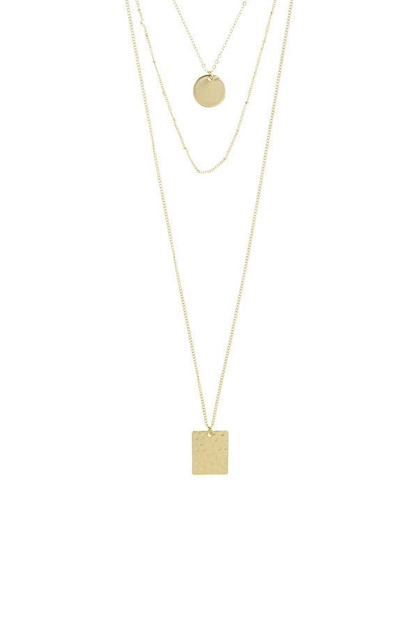 Square and circle disks multi layer necklace - Fashdime
