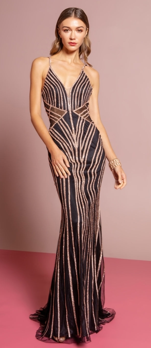 Long Sultry Sequin Stripe Dress - Fashdime
