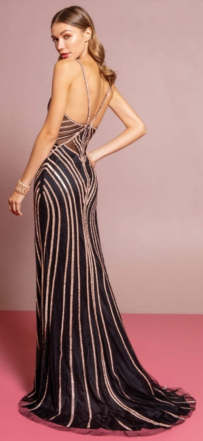 Long Sultry Sequin Stripe Dress - Fashdime