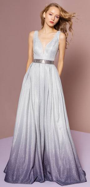 Glitter Crepe Ombre Jewel Long Dress - Fashdime