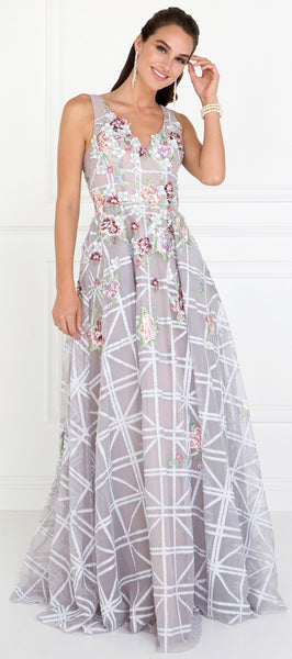 Tulle A-Line Long Dress Accented with Flower Embroidered - Fashdime