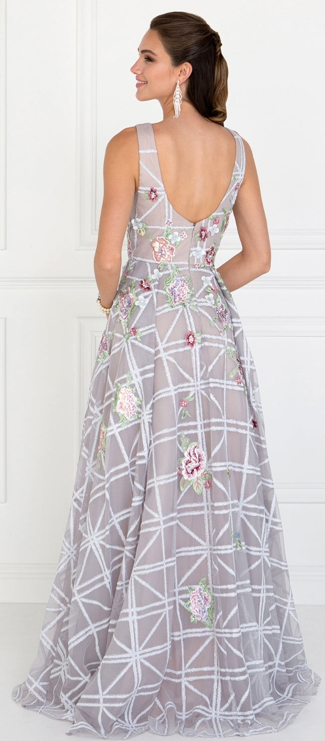 Tulle A-Line Long Dress Accented with Flower Embroidered - Fashdime