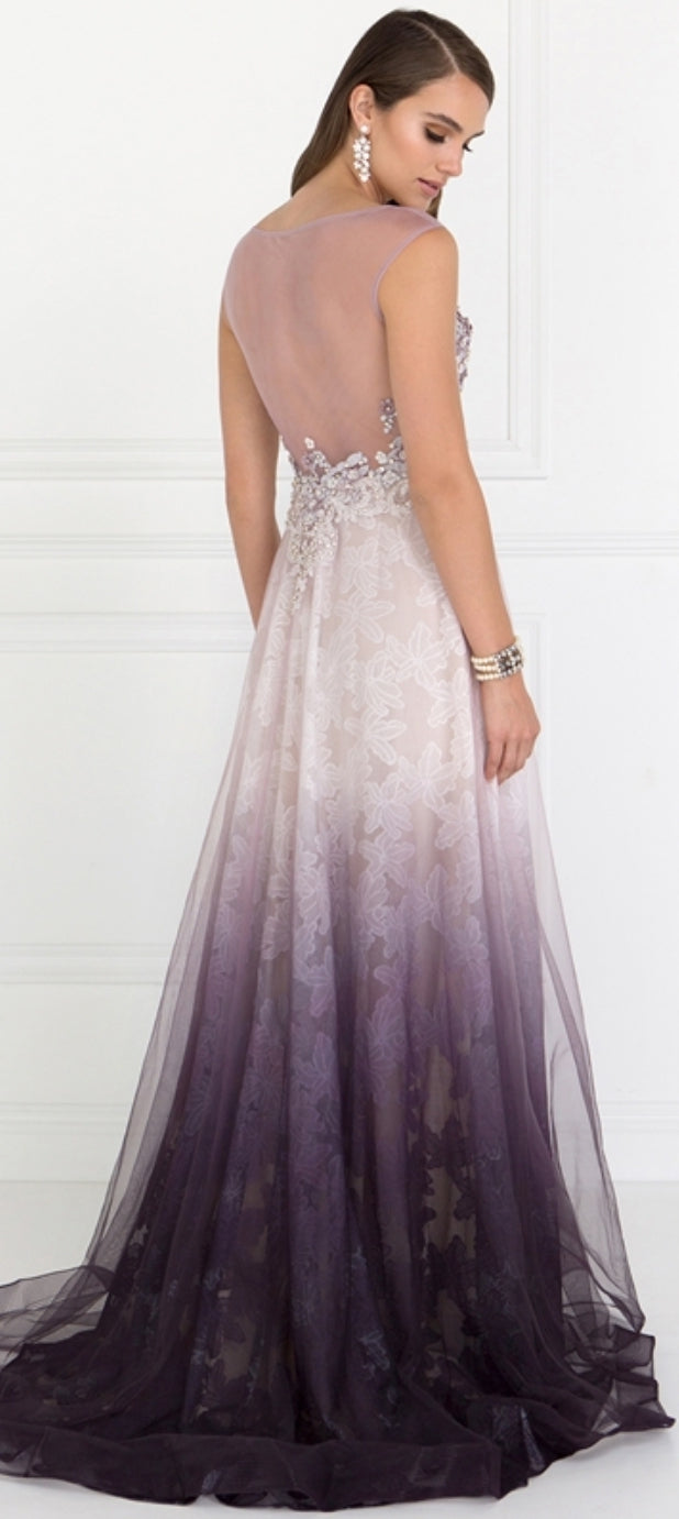 Tulle A-Line Long Dress with Beads and Embroidery - Fashdime