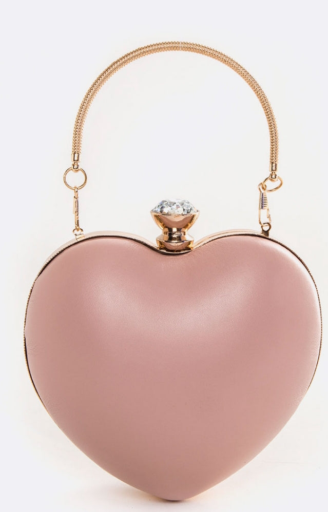 Top Handle Convertible Diamond Clasp Puff Heart Clutch Bag  - Fashdime