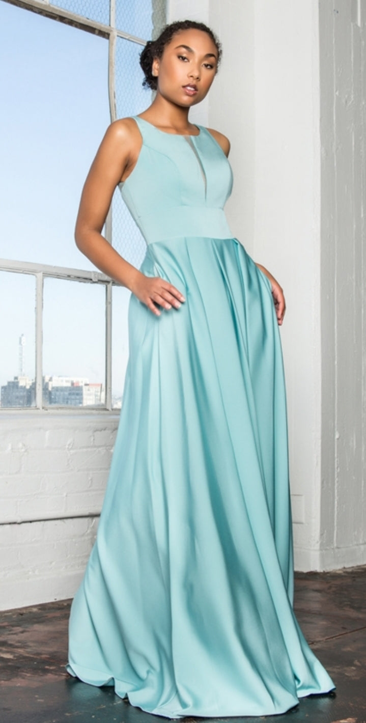 Prom Dress with Notched Scoop and Long Skirt - Fashdime