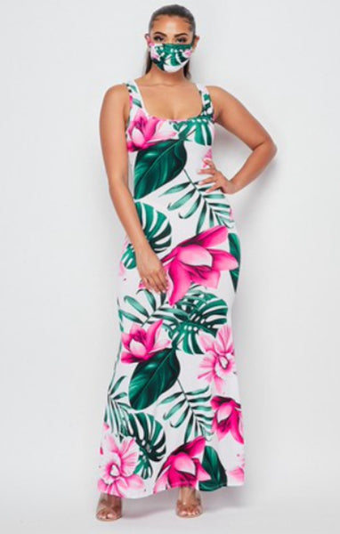 Floral Maxi with Matching Mask - Fashdime