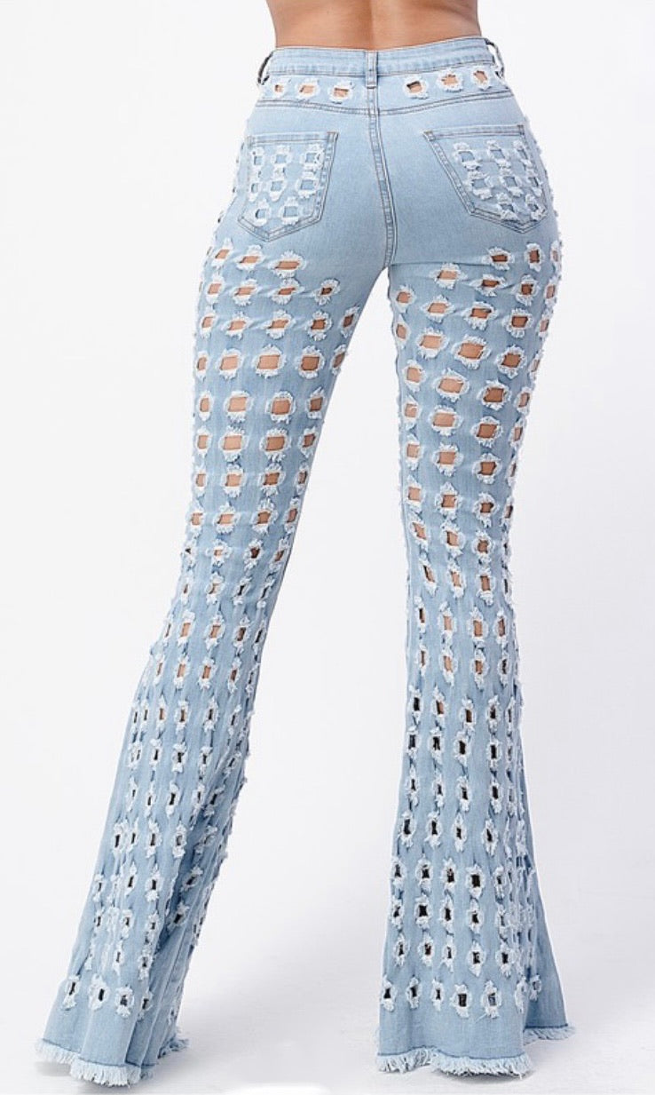 Aired Out Denim Flare Jeans - Fashdime