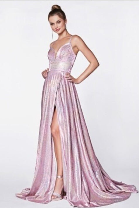 A-line slit gown hologram dress - Fashdime