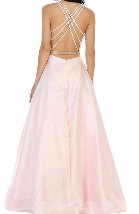 Metallic a-line ballgown with criss cross strappy back - Fashdime
